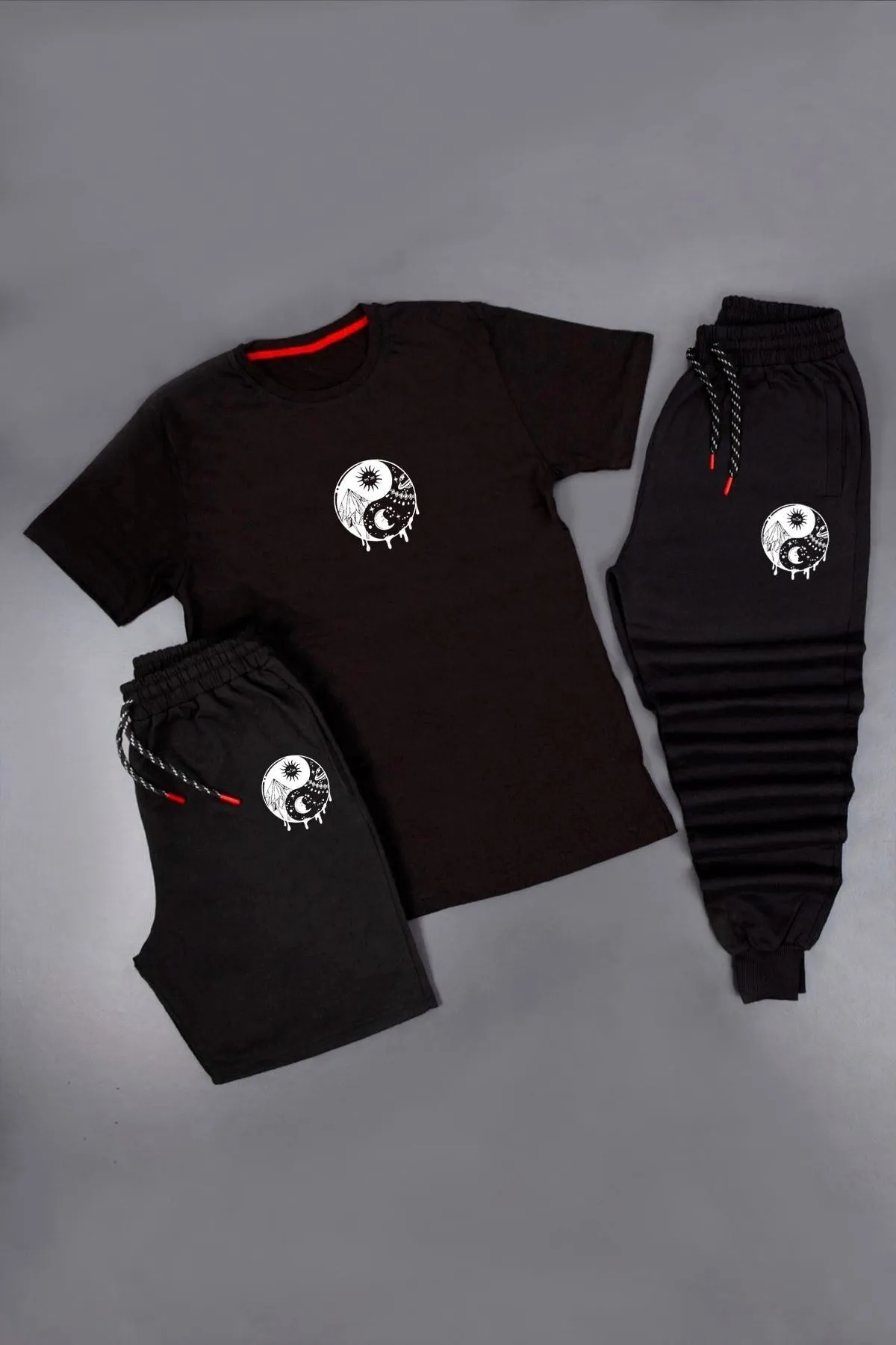 trendypassion  3-teilige Unisex-Trainingsanzug-Set-Kombination mit Yin- und Yang-Aufdruck