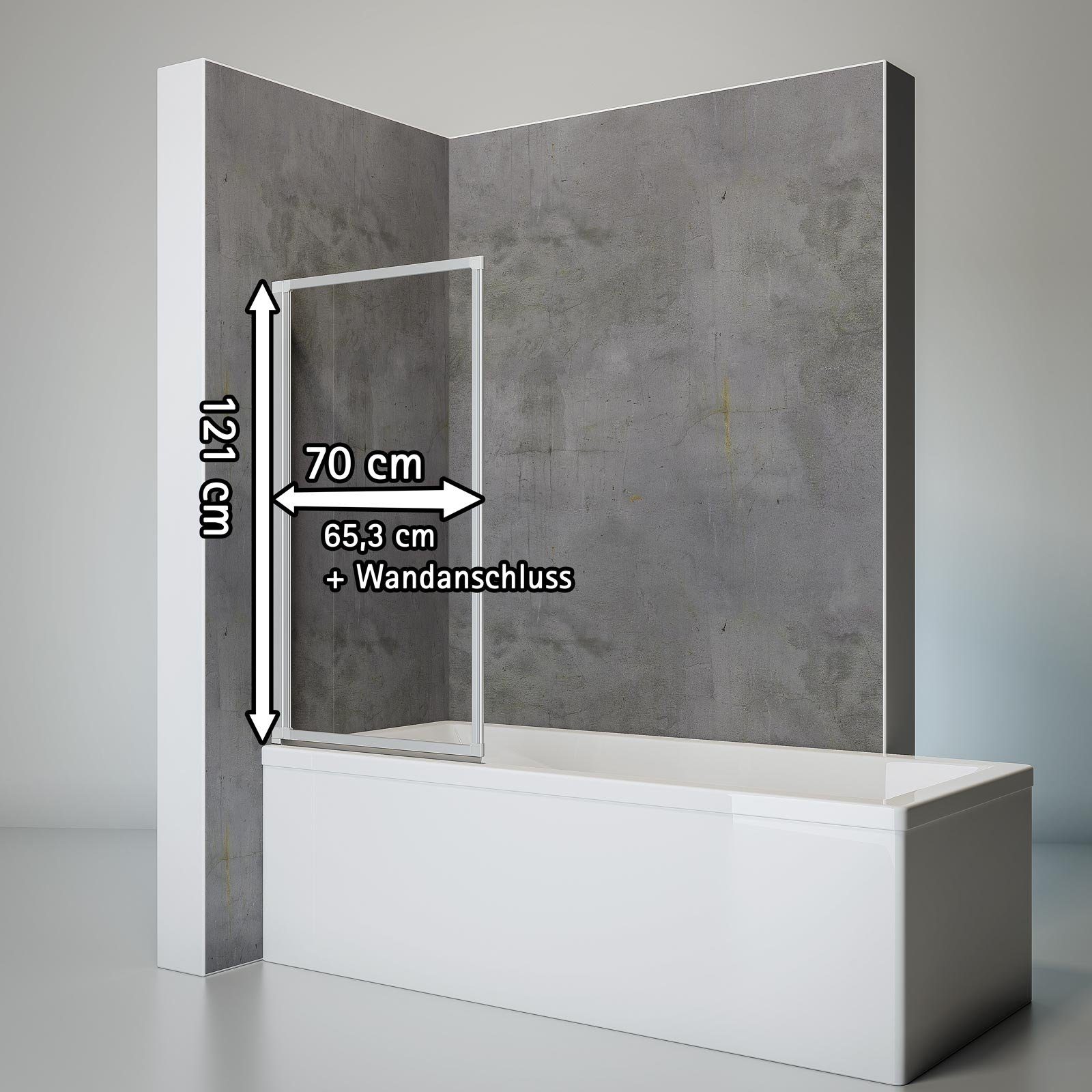 Schulte Badewannenaufsatz Smart BxH: 70 x 121 cm, 3 mm Sicherheitsglas, (1 tlg), inkl. Klebe-Montage-Set, ohne Bohren in die Fliese, pendelbar