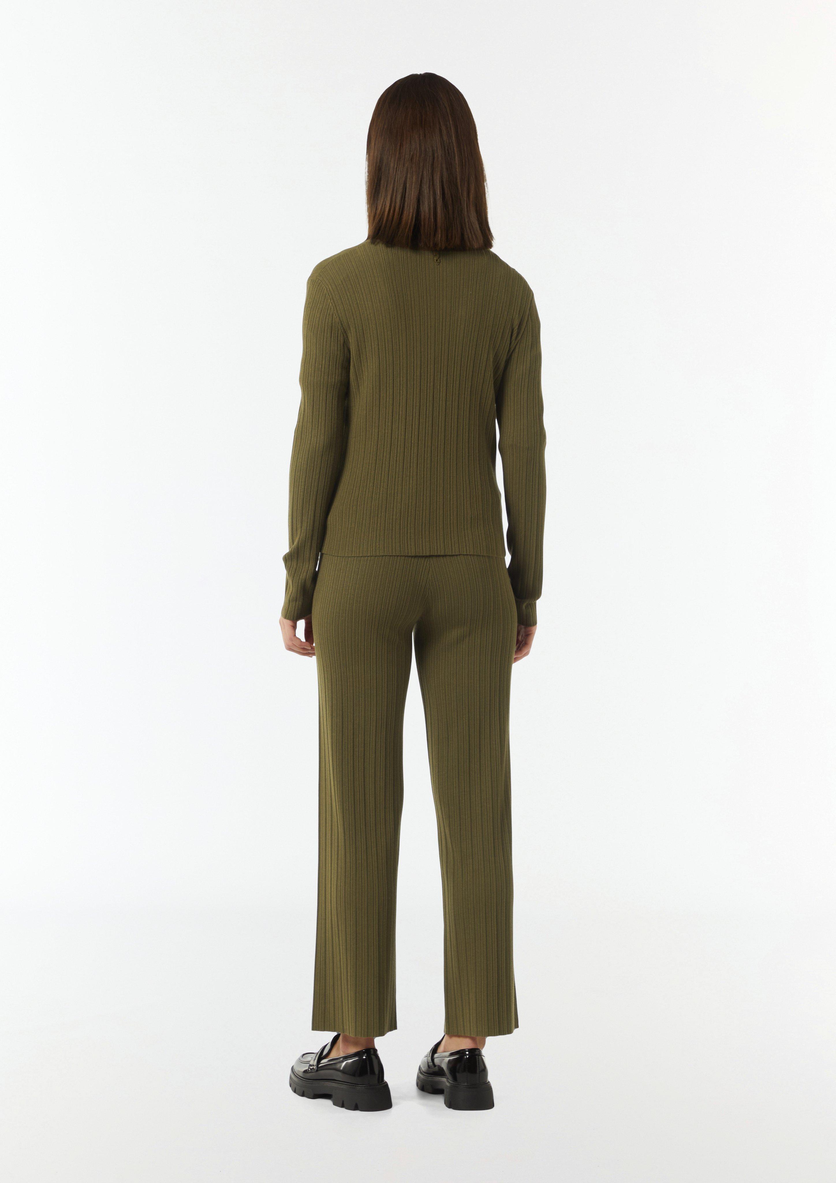 Gerippte Strickjacke im Slim Fit - guacamole