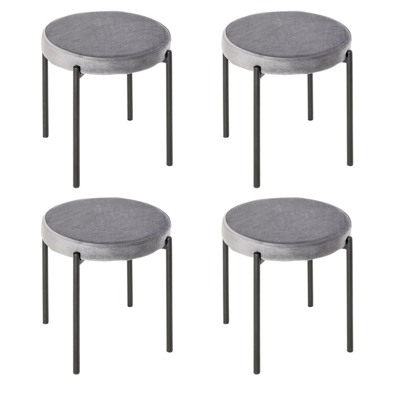 HOMCOM 4er-Set Esszimmerhocker Stapelhocker Küchenhocker Thekenhocker mit gepolstertem Sitz Rundhocker Barhocker Velvet-Touch modern Küche Esszimmer Polyester Stahl Dunkelgrau 41,5 x 41,5 x 46 cm
