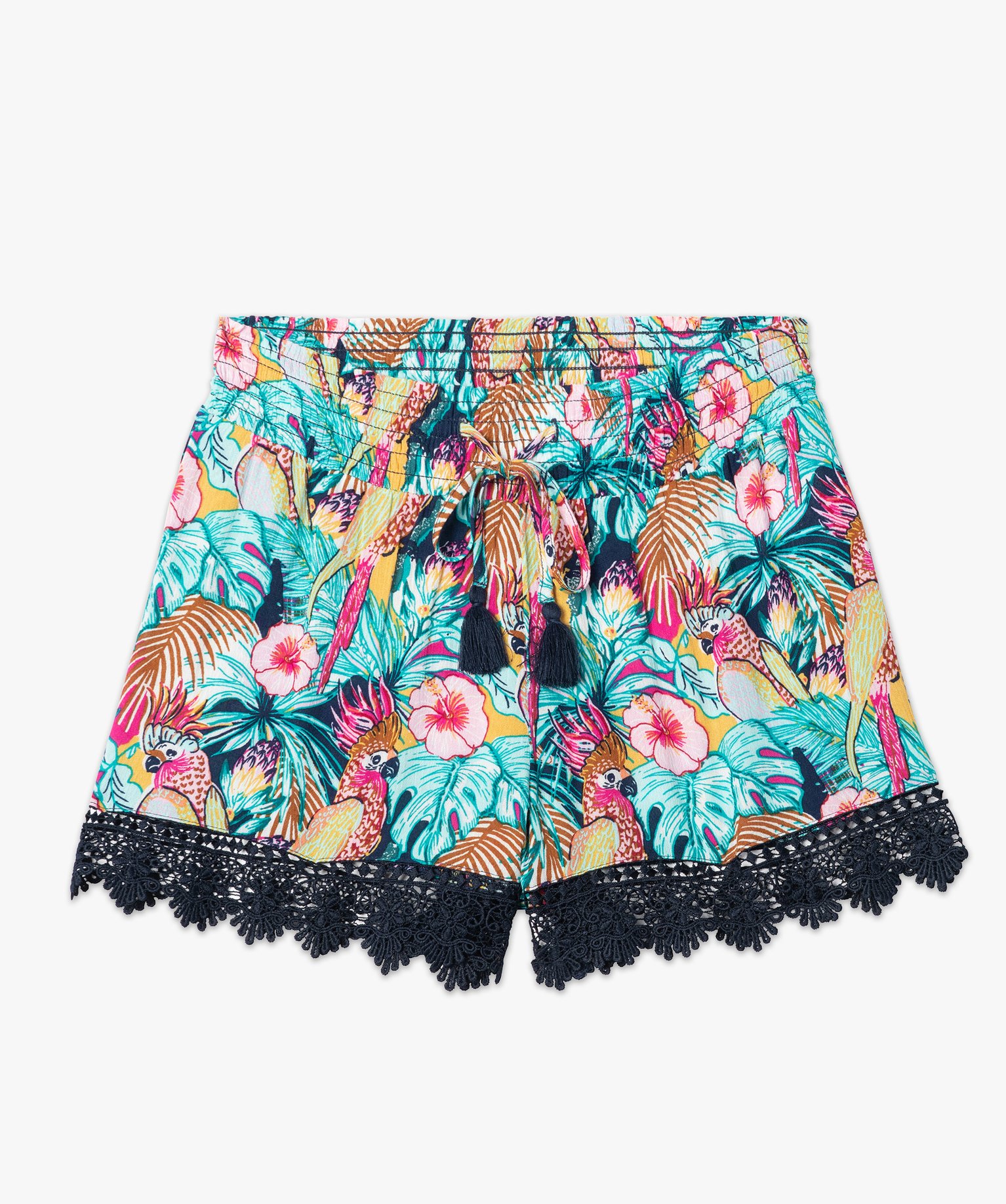 Short de plage femme avec finitions brodées imprime | GEMO