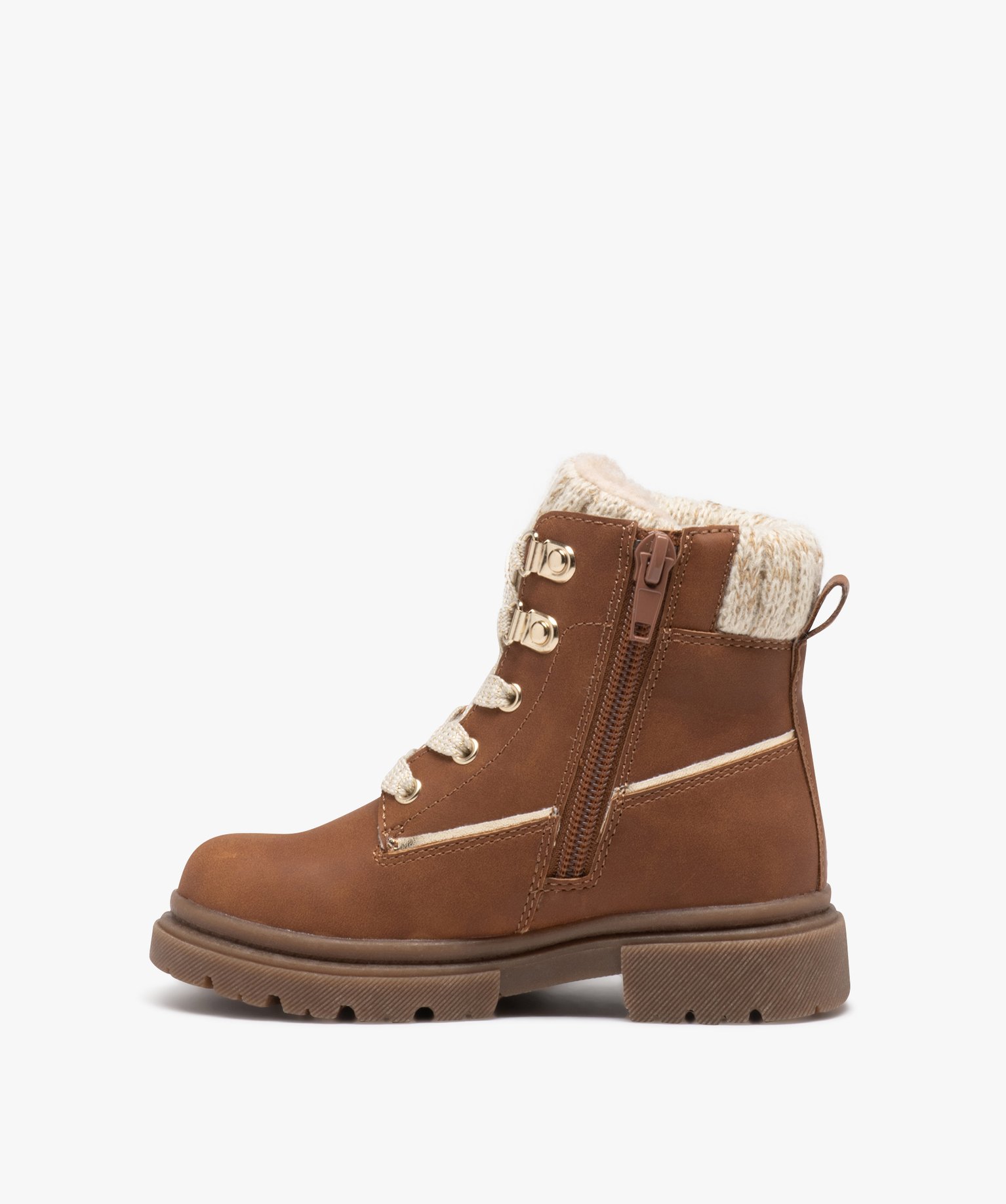 Boots fille unies avec col en maille chaussette et intérieu... camel | GEMO
