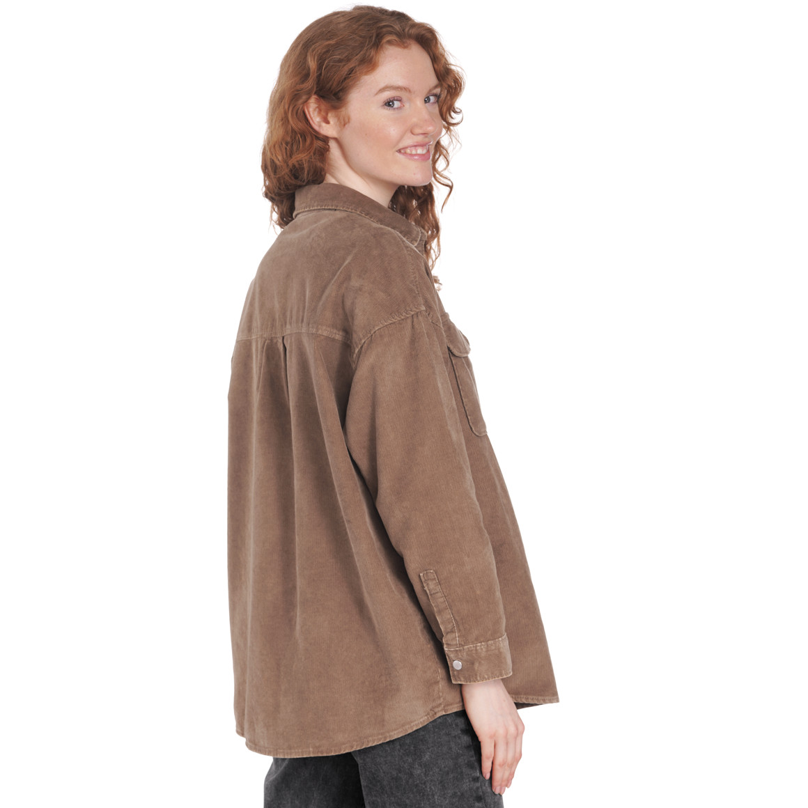Damen Oversize-Cordhemd unifarben