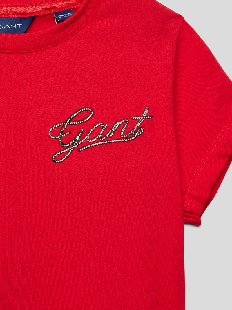 T-Shirt mit Label-Stitching in rot