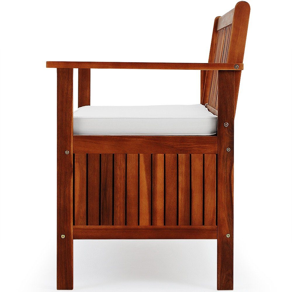 Casaria Gartenbank, inkl. Staufach + Sitzauflage Akazie Holz Wetterfest 120x62x82cm