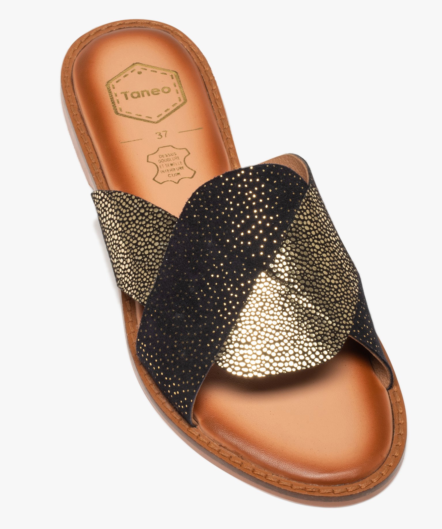 Mules femme à talon plat dessus cuir métallisé – Tanéo noir | GEMO