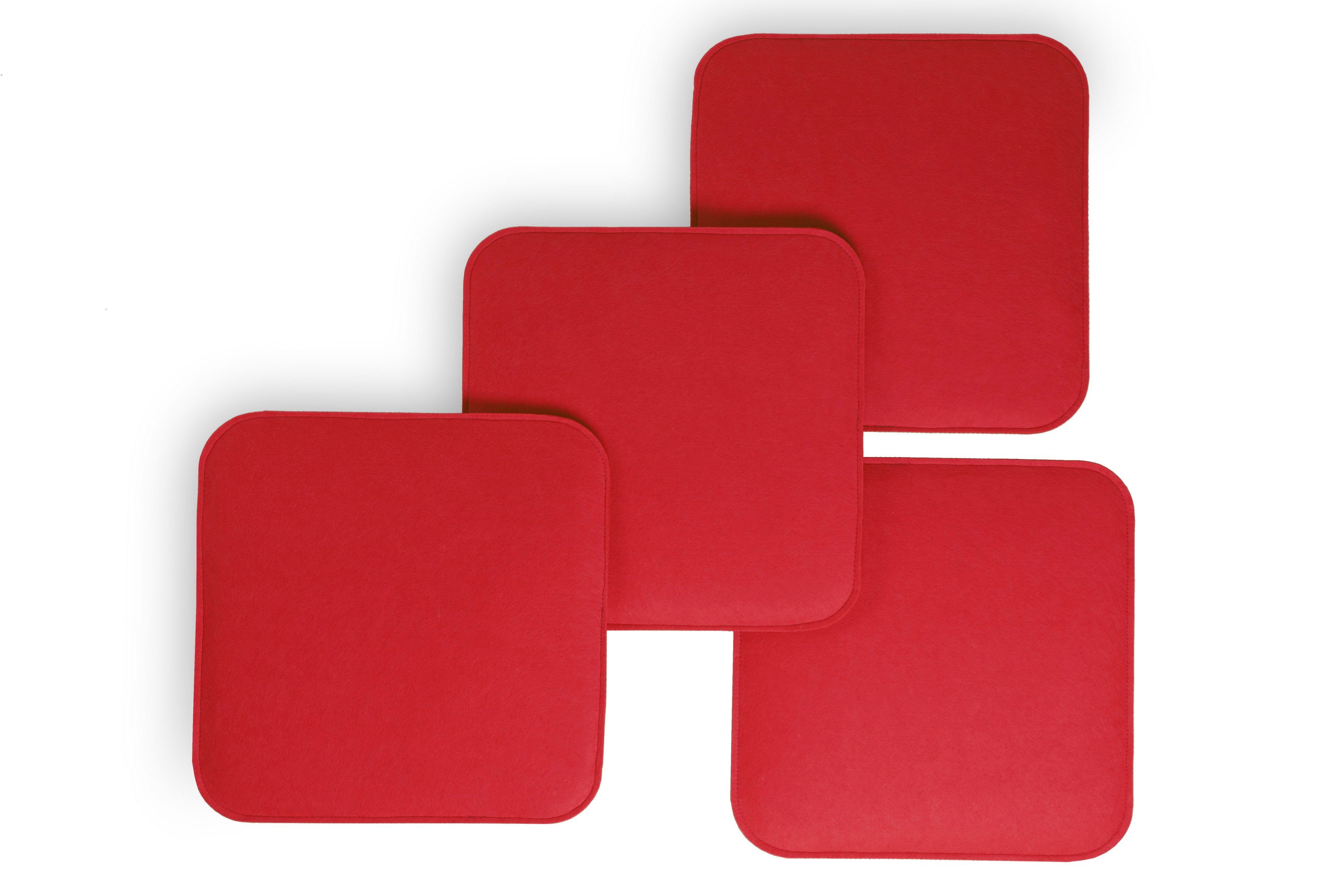 sunnypillow Stuhlkissen 4er Set Stuhlkissen aus Filz quadratisch 35x35 cm