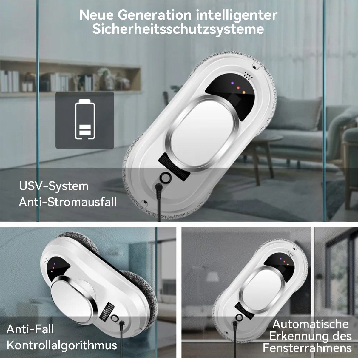 Hikeren Fensterputzroboter 80W Fenstersauger,2800Pa,Fensterputzer,Mit USV-Stromausfallschutz