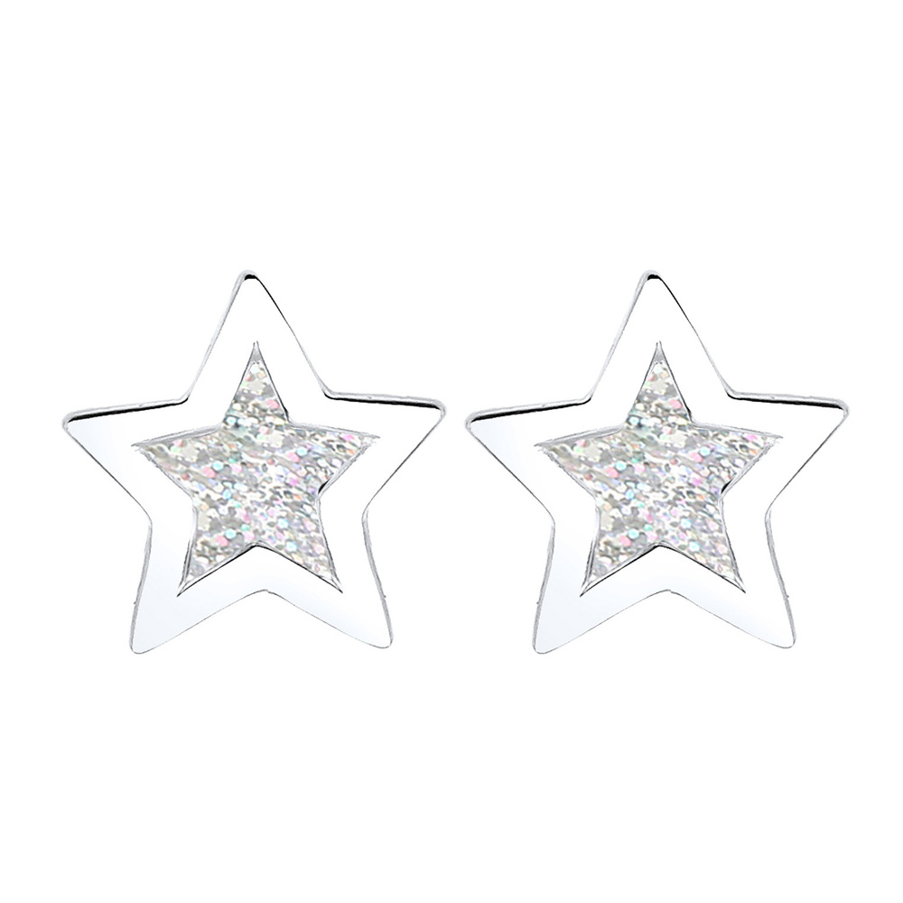 Elli Elli Boucles d'Oreilles Femme Motif Étoile Classique avec Émail en Argent Sterlin Boucles d'oreilles