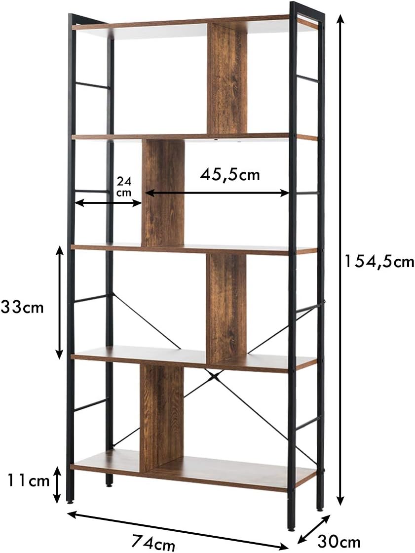 Costway COSTWAY Bücherregal mit 5 Ebenen, Regal im industriellen Design