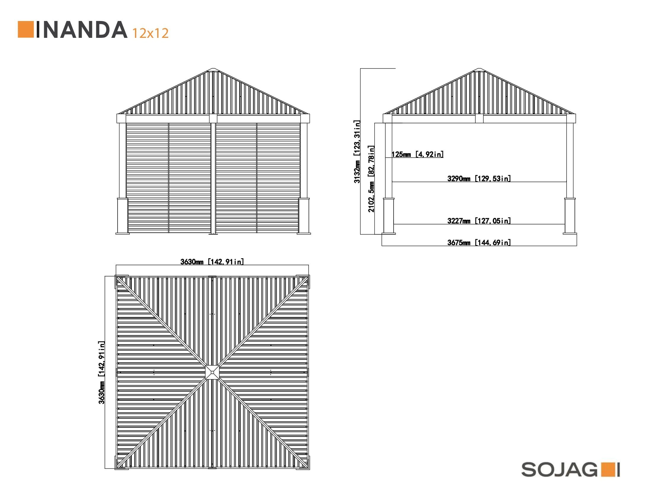 Sojag Pavillon Nanda 12x12, BxT: 368x368 cm