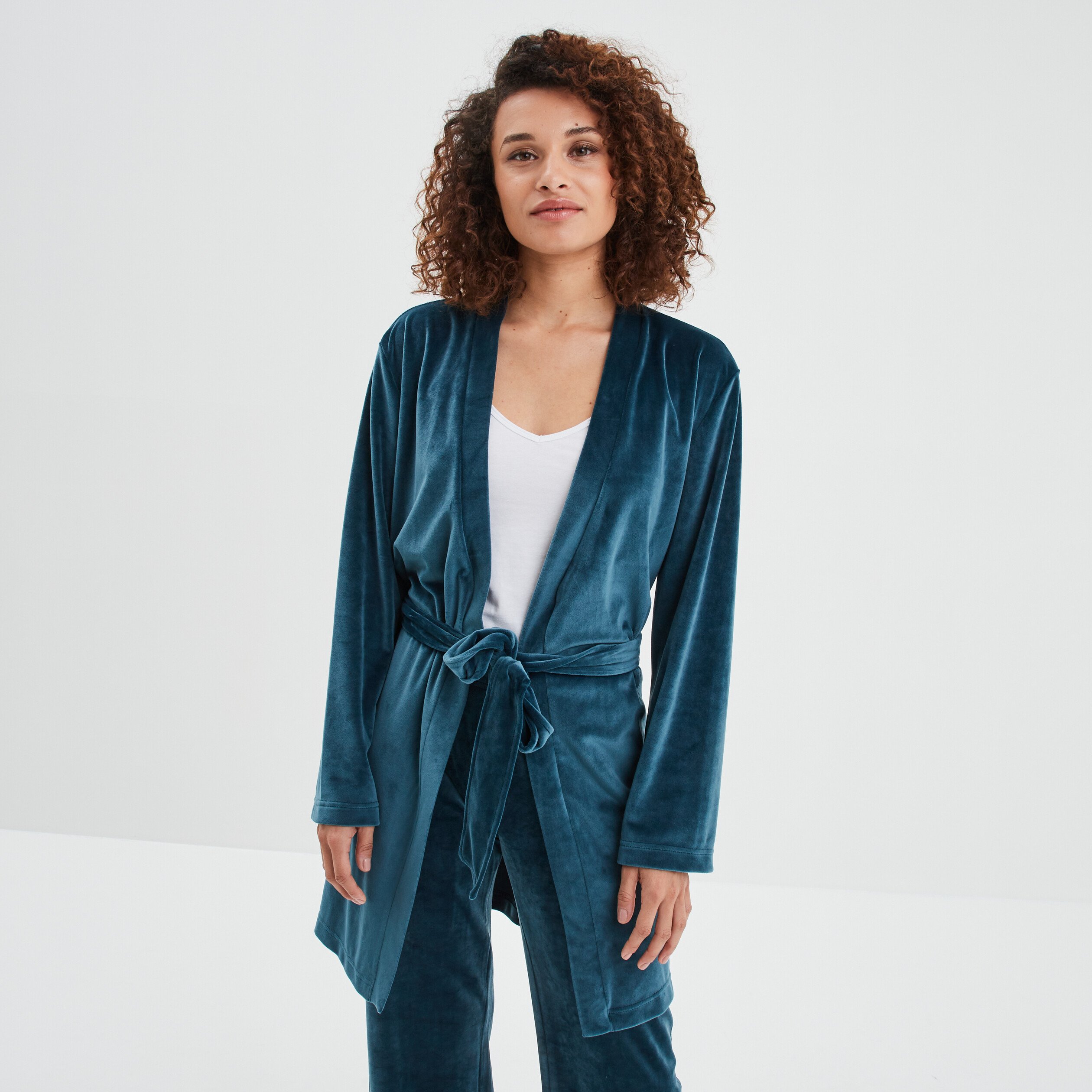 Peignoir velours ceinturé Miniato bleu canard femme | La Halle