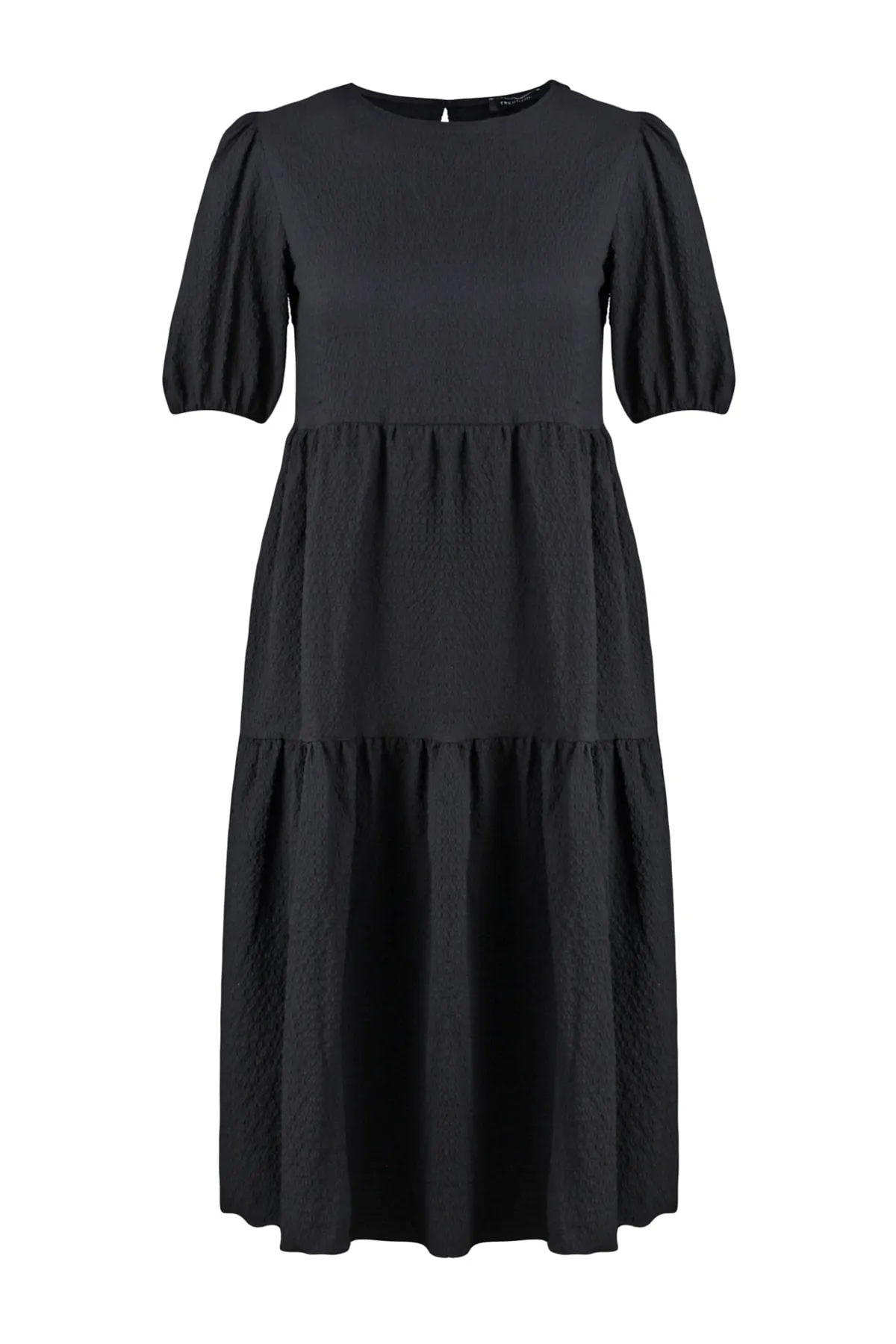Trendyol Collection  Schwarzes, weit geschnittenes Midikleid mit gewebtem Volant TWOSS22EL1259