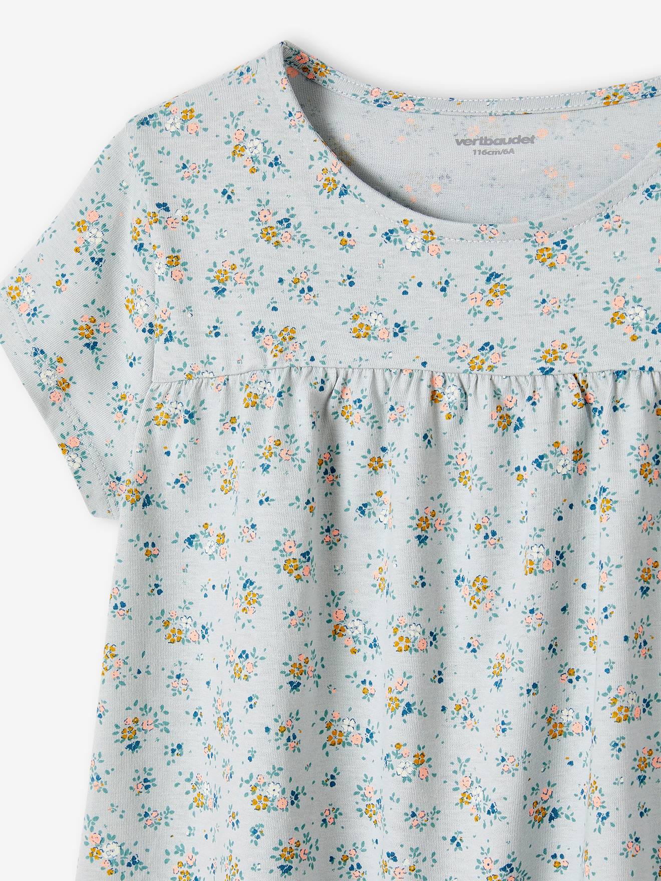 T-shirt blouse à fleurs fille écru