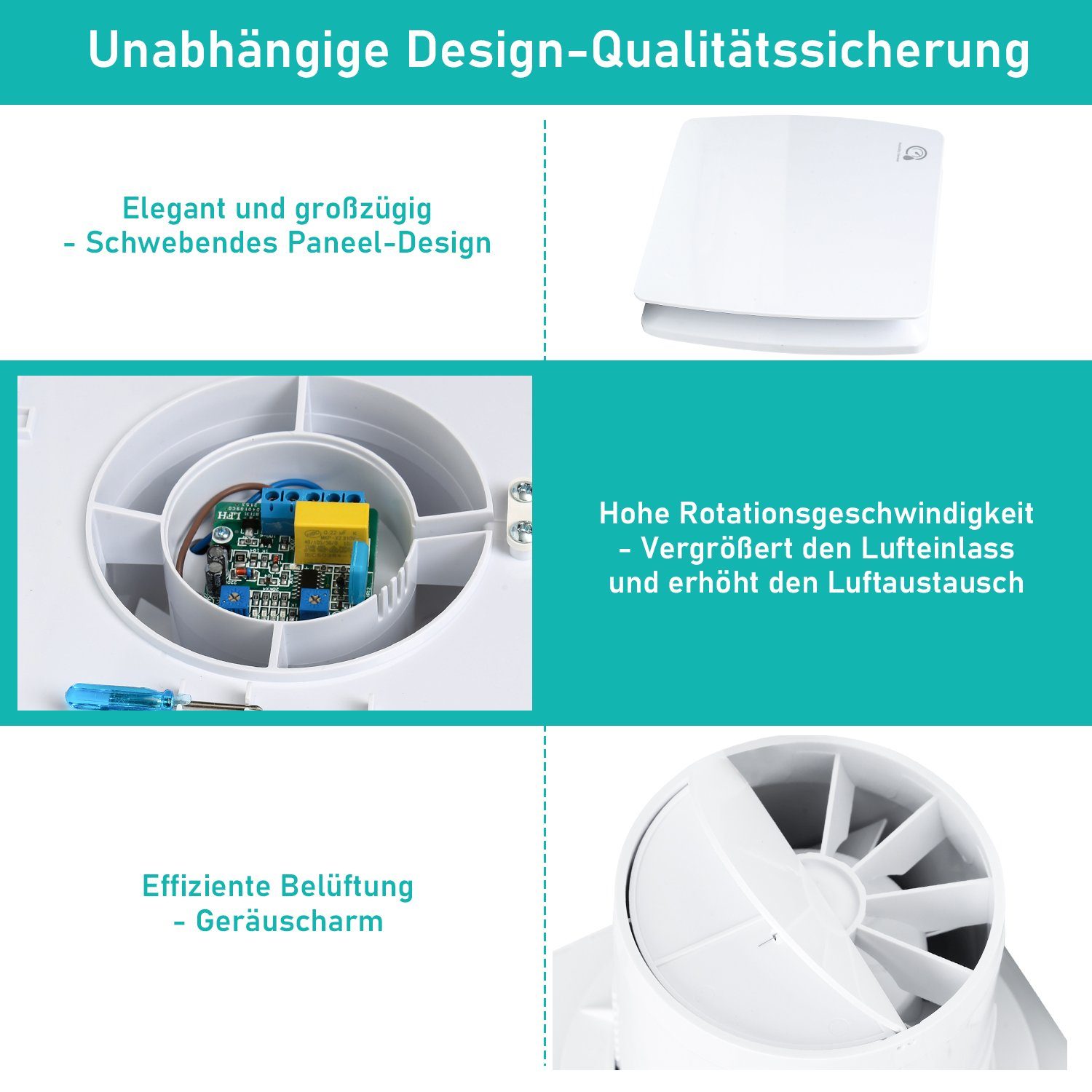 Yakimz Wandventilator Badlüfter mit Feuchtsensor und Nachlauf und Timer 10/15cm
