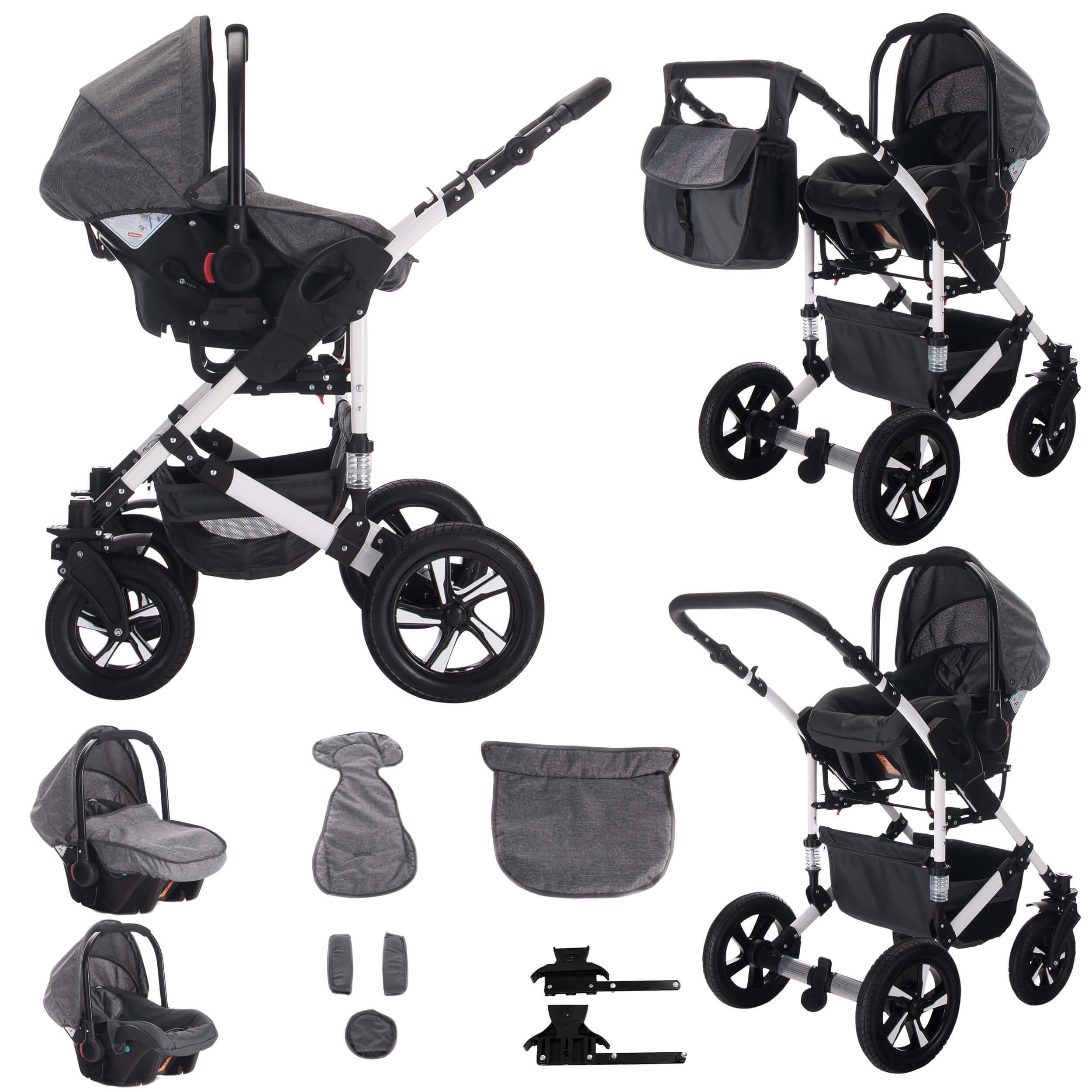 Bebebi Kombi-Kinderwagen Florida, 3 in 1, Hartgummireifen, Flojeans, Federung 2-fach, Schaukelfunktion, mehrstufig verstellbare Fußstütze