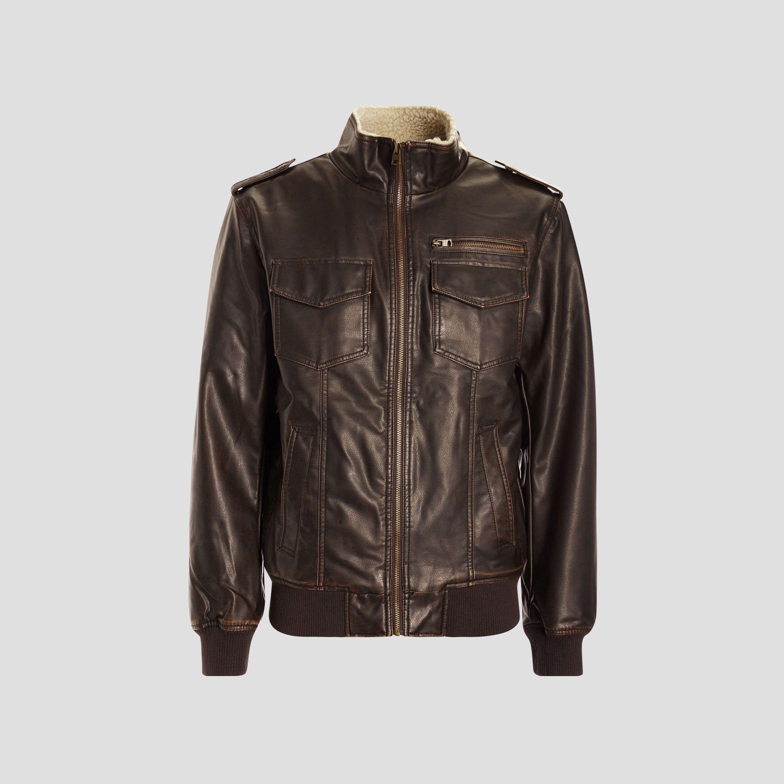 Blouson droit simili cuir marron homme | La Halle