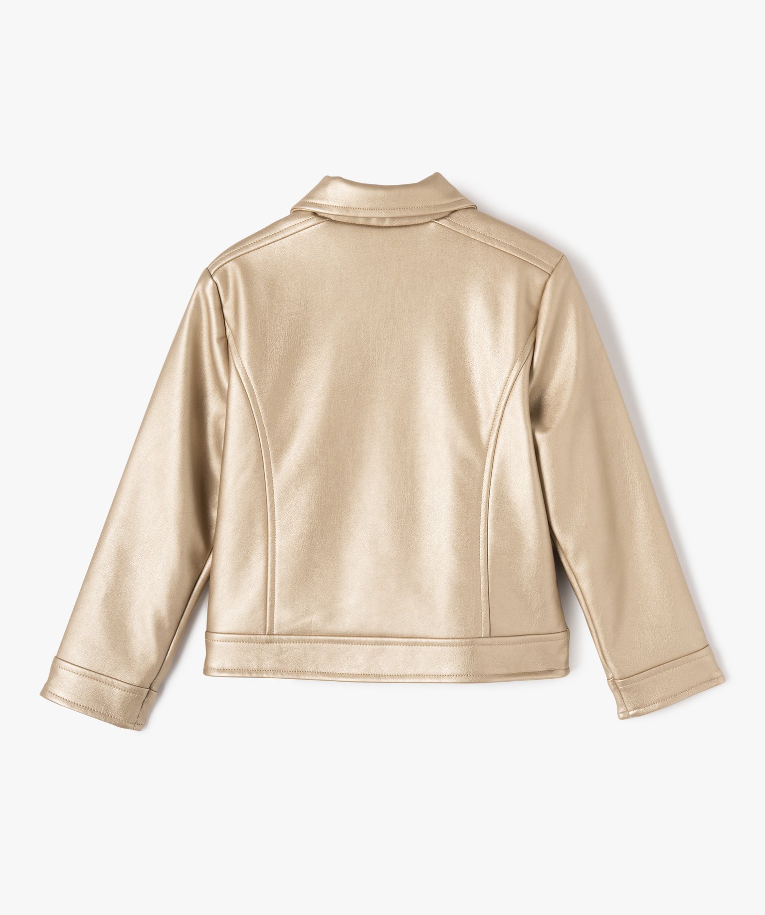 Blouson biker en cuir imitation fille or | GEMO