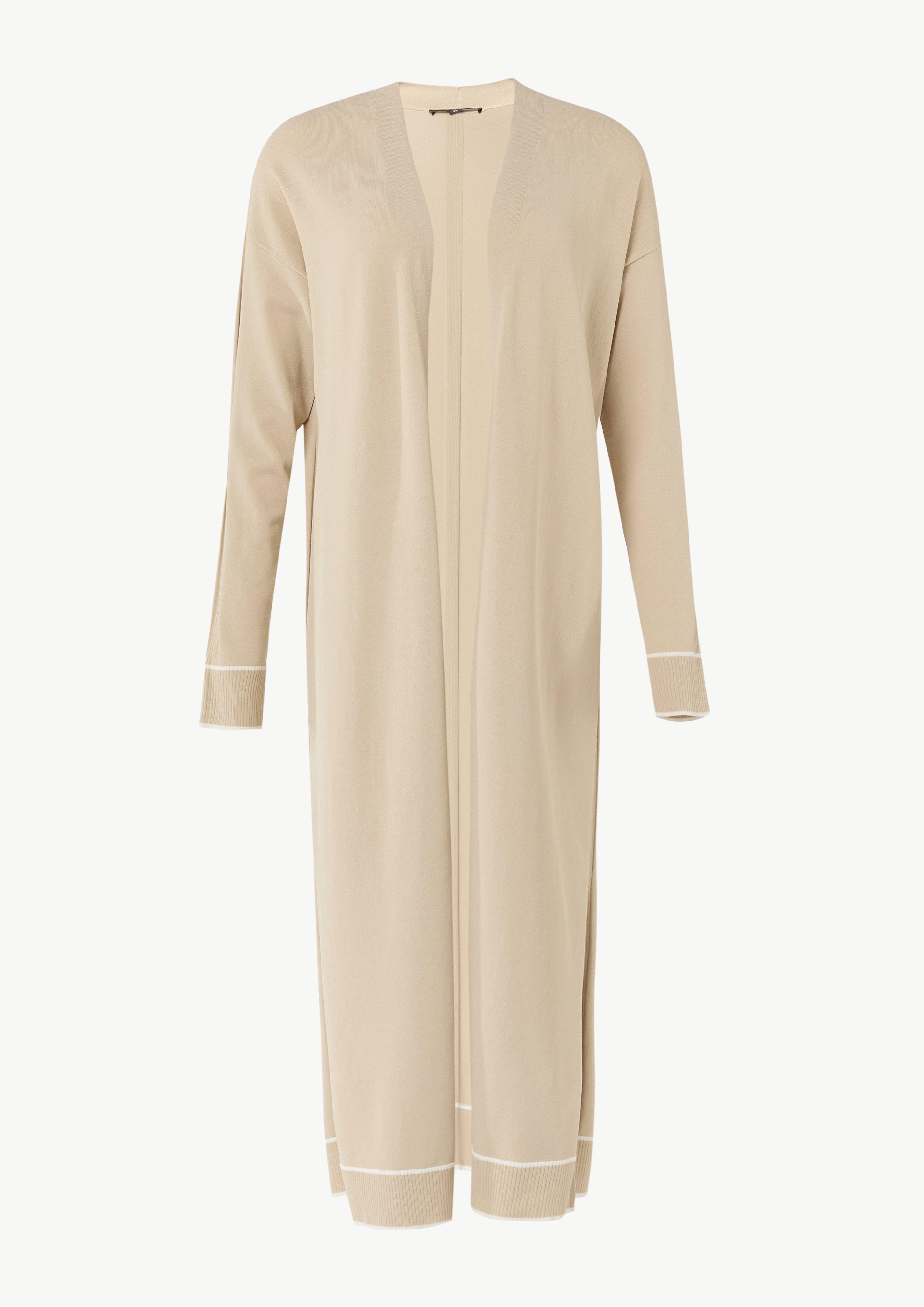 Long-Cardigan mit Kontrastdetails und seitlichen Schlitzen - beige