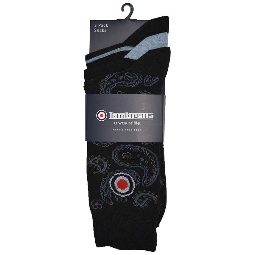 Lambretta Retro Herren Socken 3 Paar LS8164-BLK/INDIGO