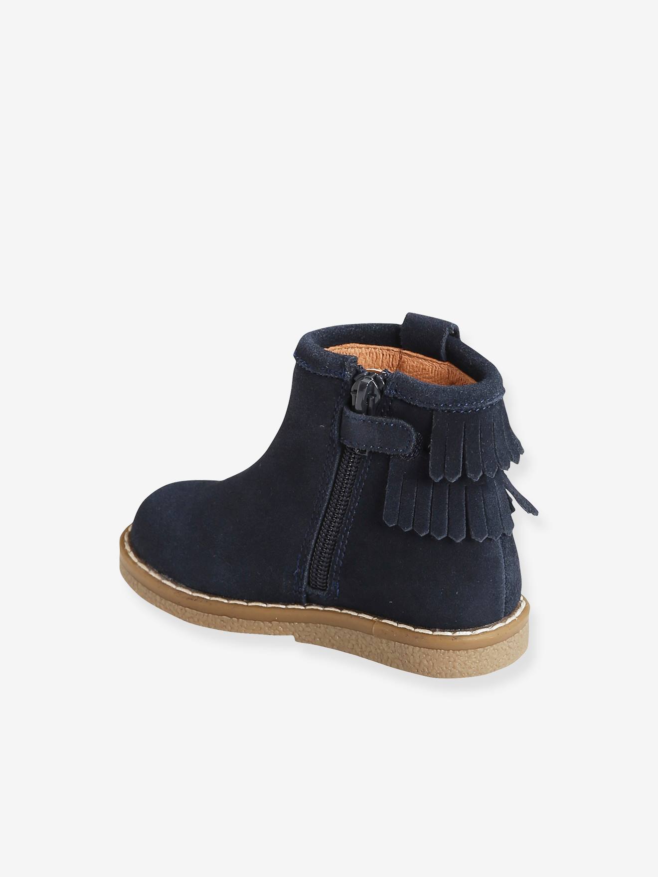 Boots cuir bébé fille frangées bleu marine