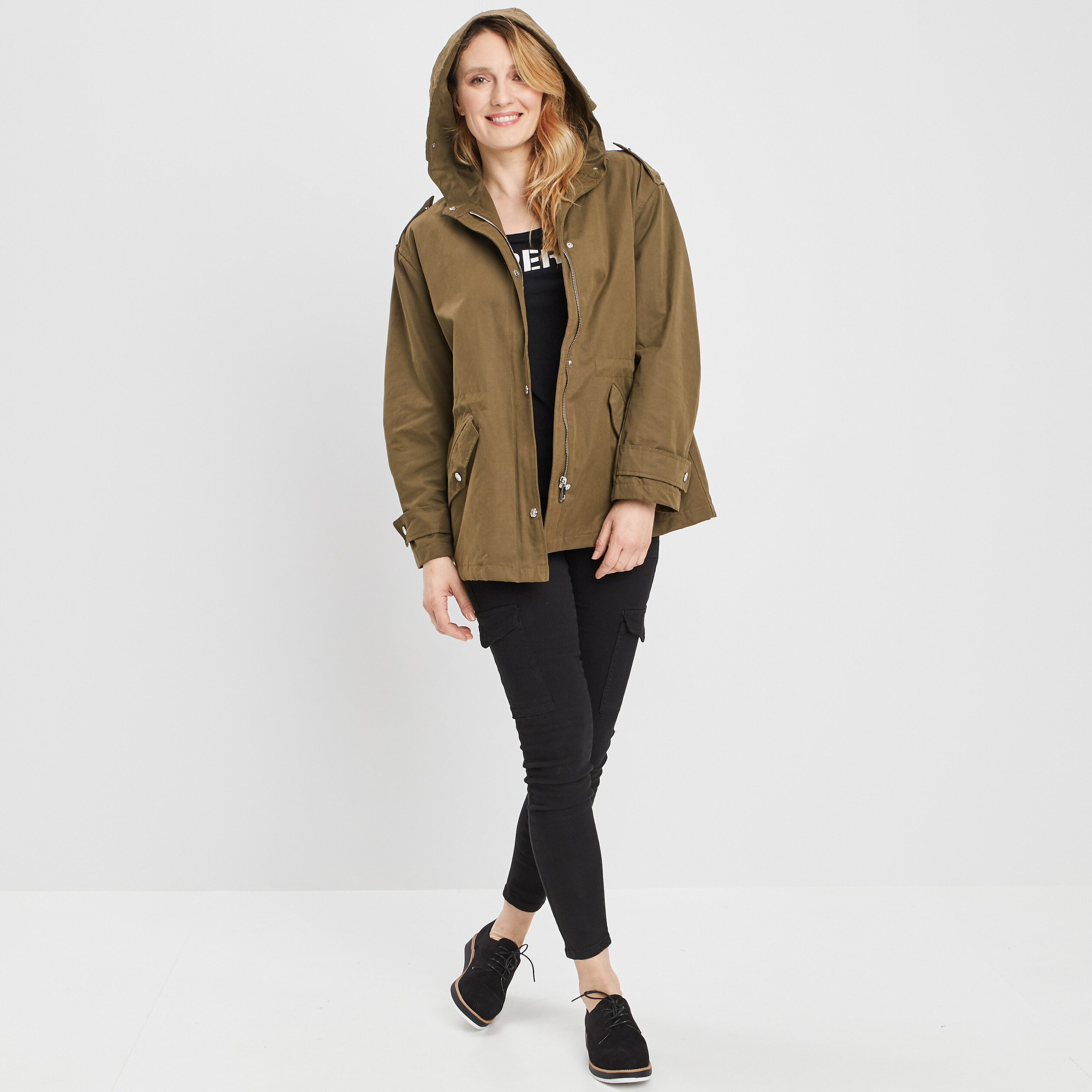 Parka droite à capuche vert kaki femme | La Halle