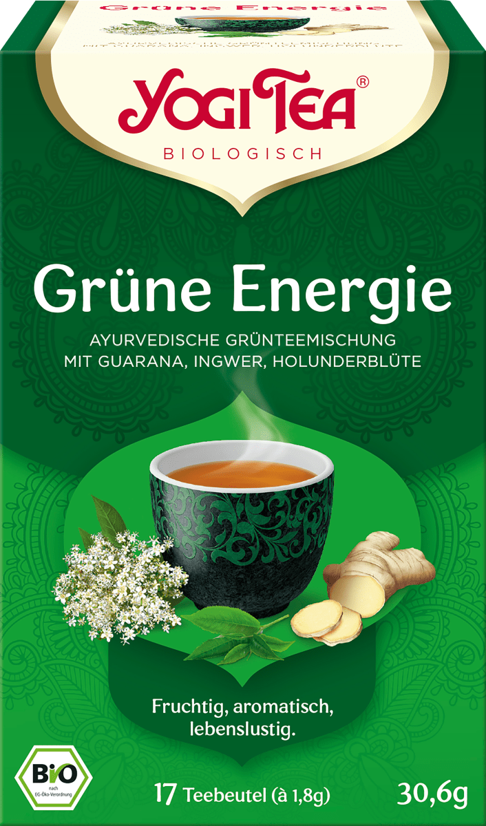 Grüner Tee \Grüne Energie\ mit Guarana, Ingwer, Holunderblüte (17 Beutel), 30,6 g