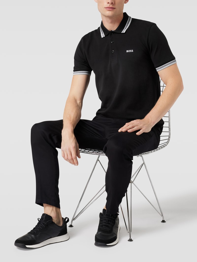 Regular Fit Poloshirt mit Label-Stitching Modell 'Paddy' in schwarz