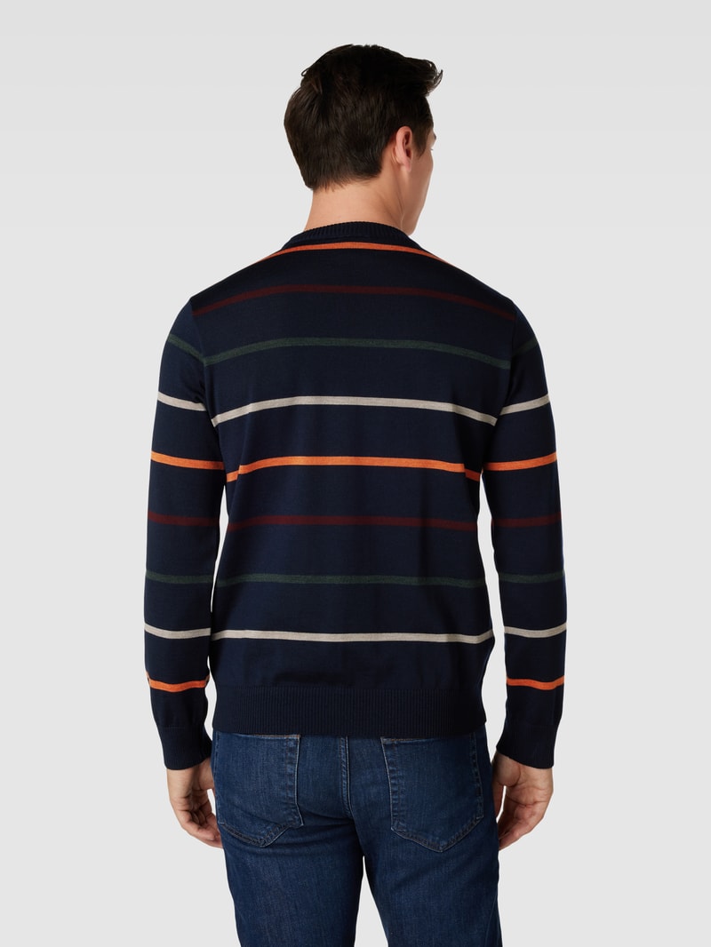 Strickpullover aus Schurwolle mit Streifenmuster in marineblau