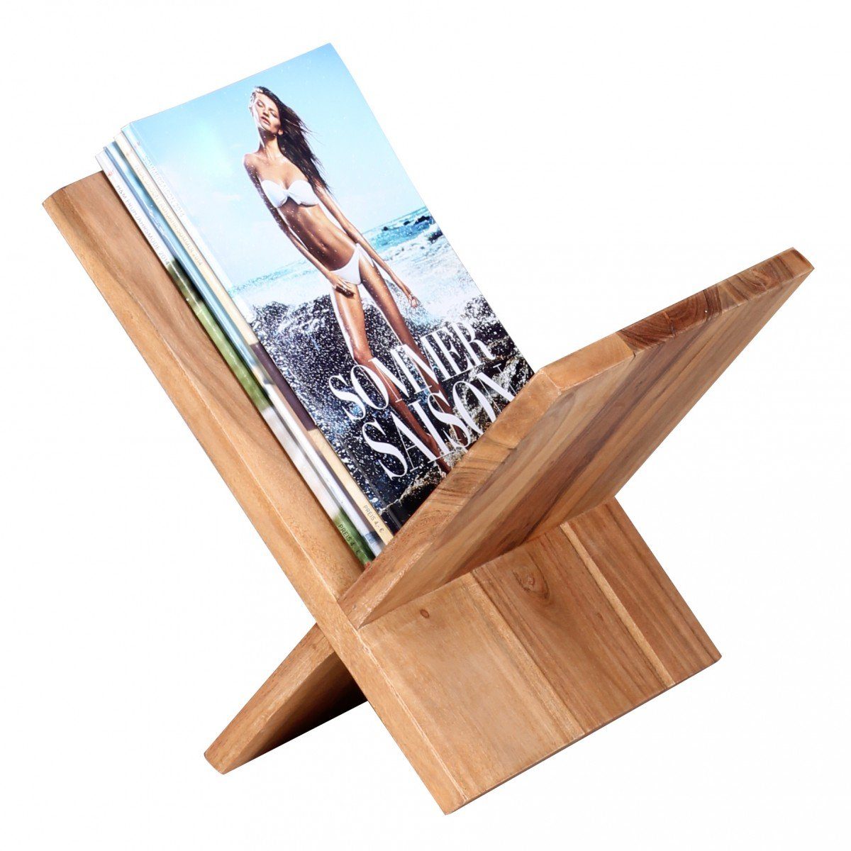 Wohnling Zeitungsständer WL1.591 (Akazie Massivholz X-Form 31 cm, Prospekthalter), Zeitschriftenständer Modern, Buchständer
