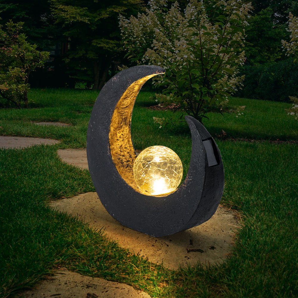 Globo Gartenleuchte, LED-Leuchtmittel fest verbaut, LED Mondsichel Solar Lampe Garten Weg Steh Beleuchtung Veranda Glas