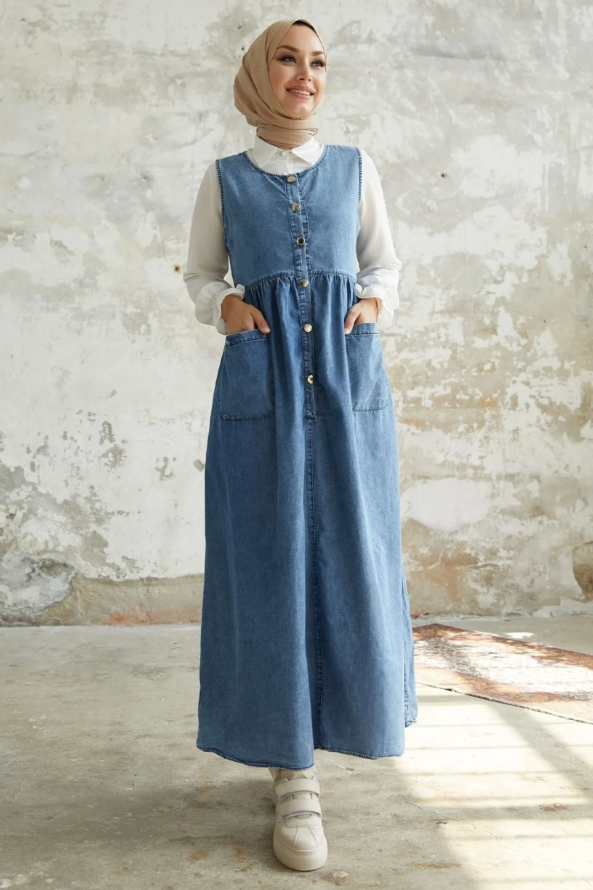 InStyle  Maryel Denim Gilet Kleid – Blau