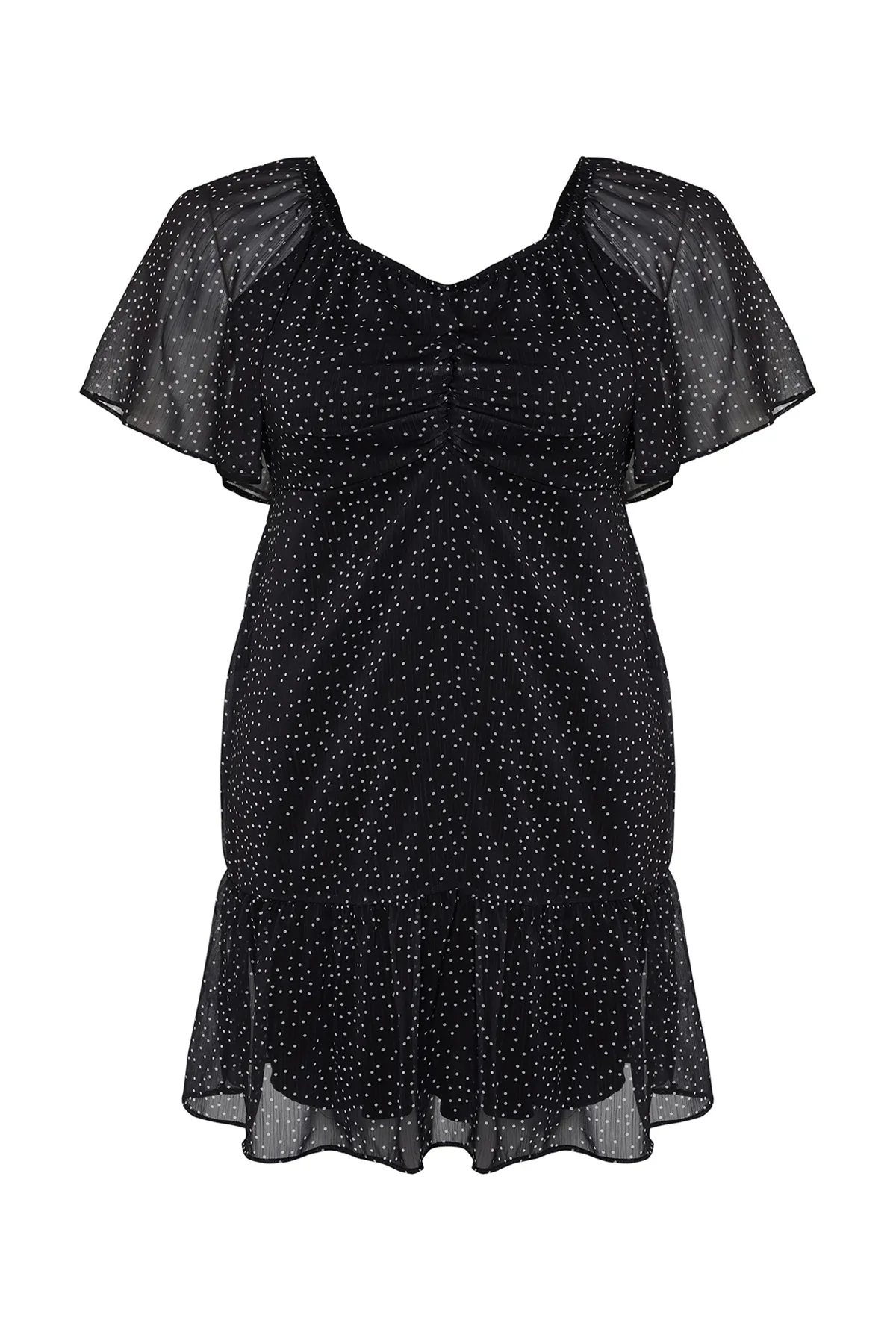 Trendyol Curve  Schwarzes gewebtes Minikleid mit Polka Dots