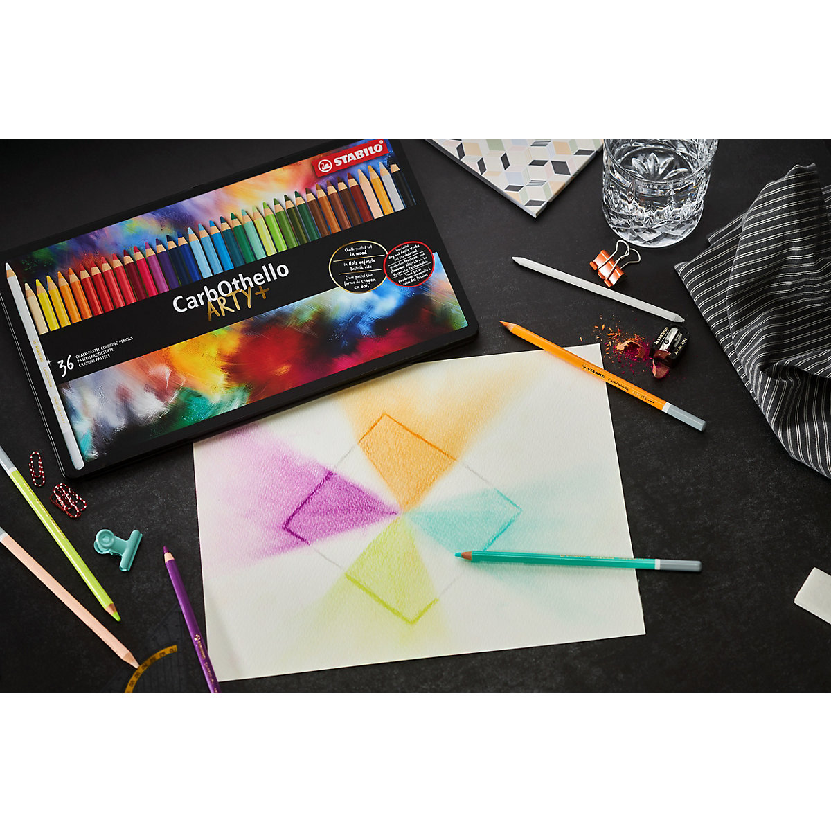 Pastellkreidestifte CarbOthello ARTY, 60 Farben im Metalletui, inkl. Zubehör