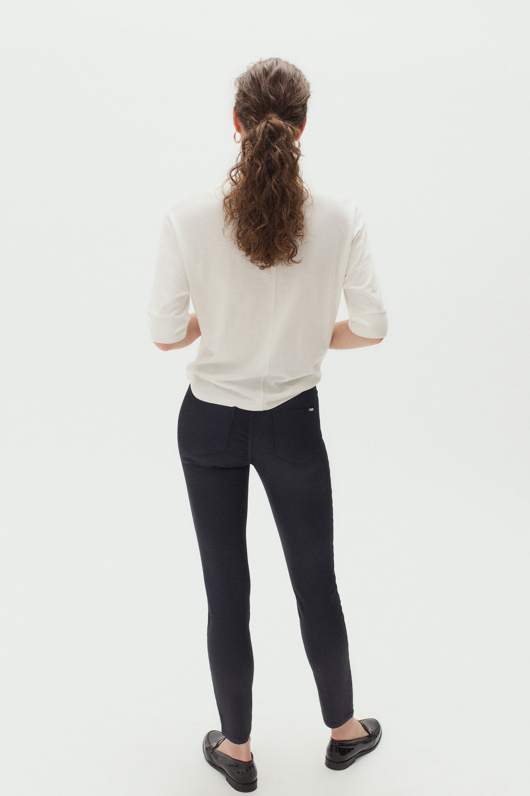 pantalon tony effet enduit bleu marine femme