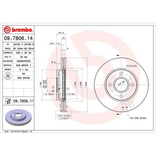 Bremsscheibe Brembo Vorderachse  2 Stück 09.7806.11 - ATU