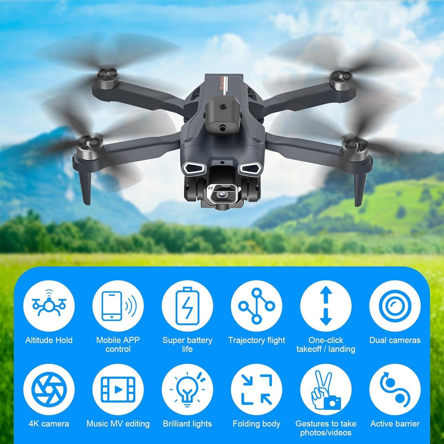 GuKKK Drohne (1080P, Verstellbarer mit 2 Batterien, RC WiFi FPV Übertragung für Anfänger)
