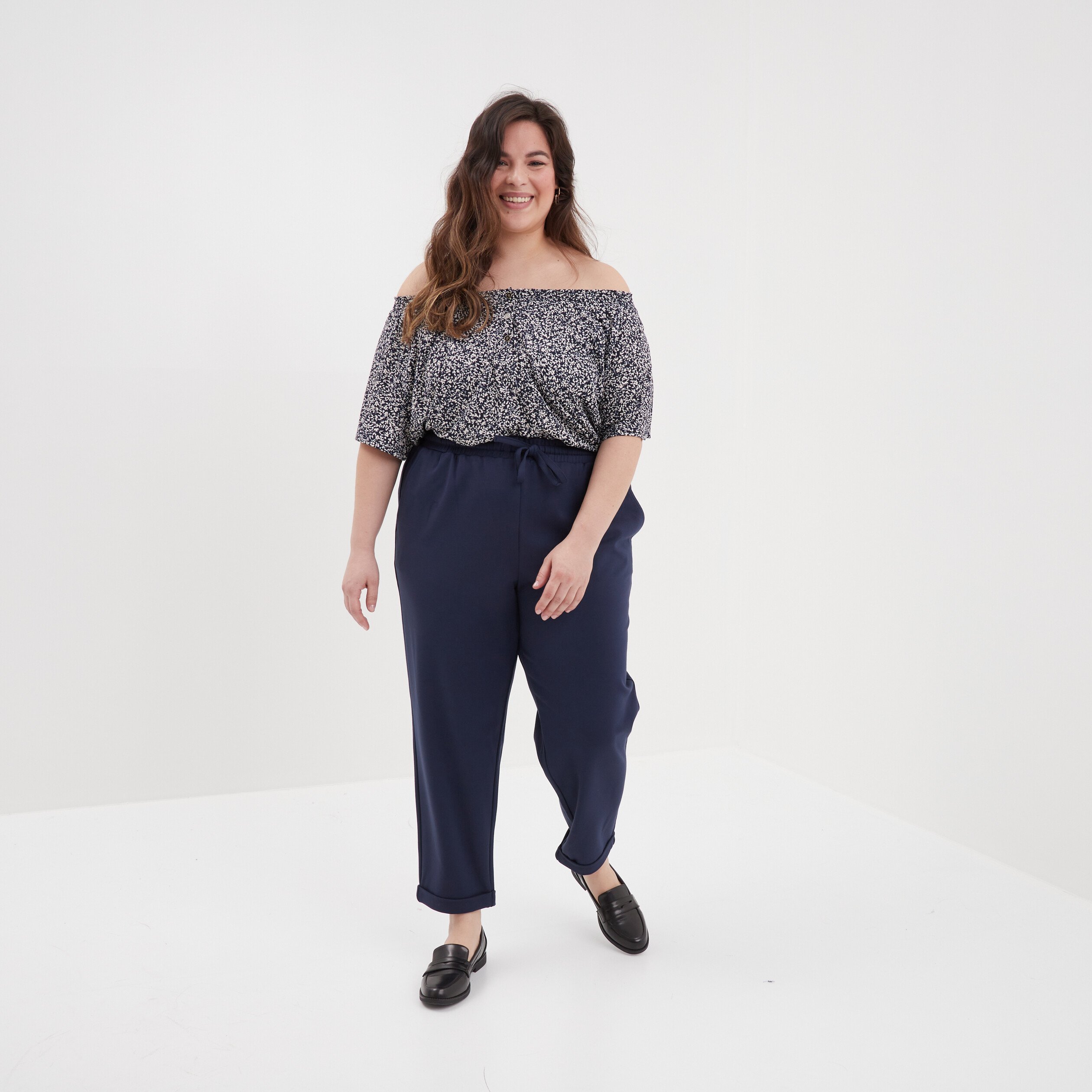 Pantalon de jogging taille élastiquée bleu marine femme grande taille | La Halle