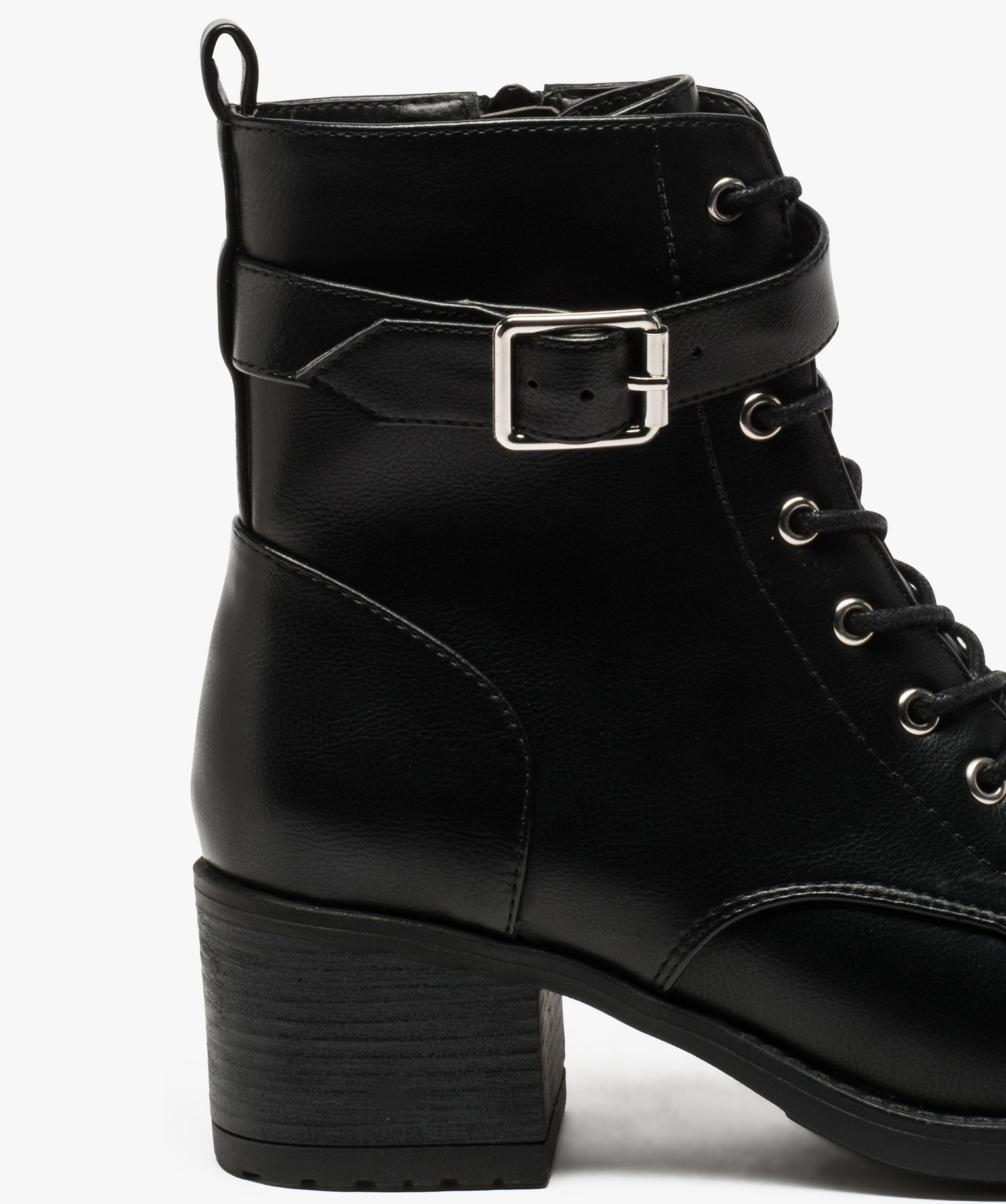 Bottines femme à talon fermeture lacets et bride à boucle noir | GEMO