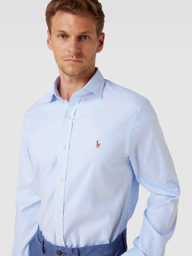 Slim Fit Business-Hemd mit Label-Stitching in bleu