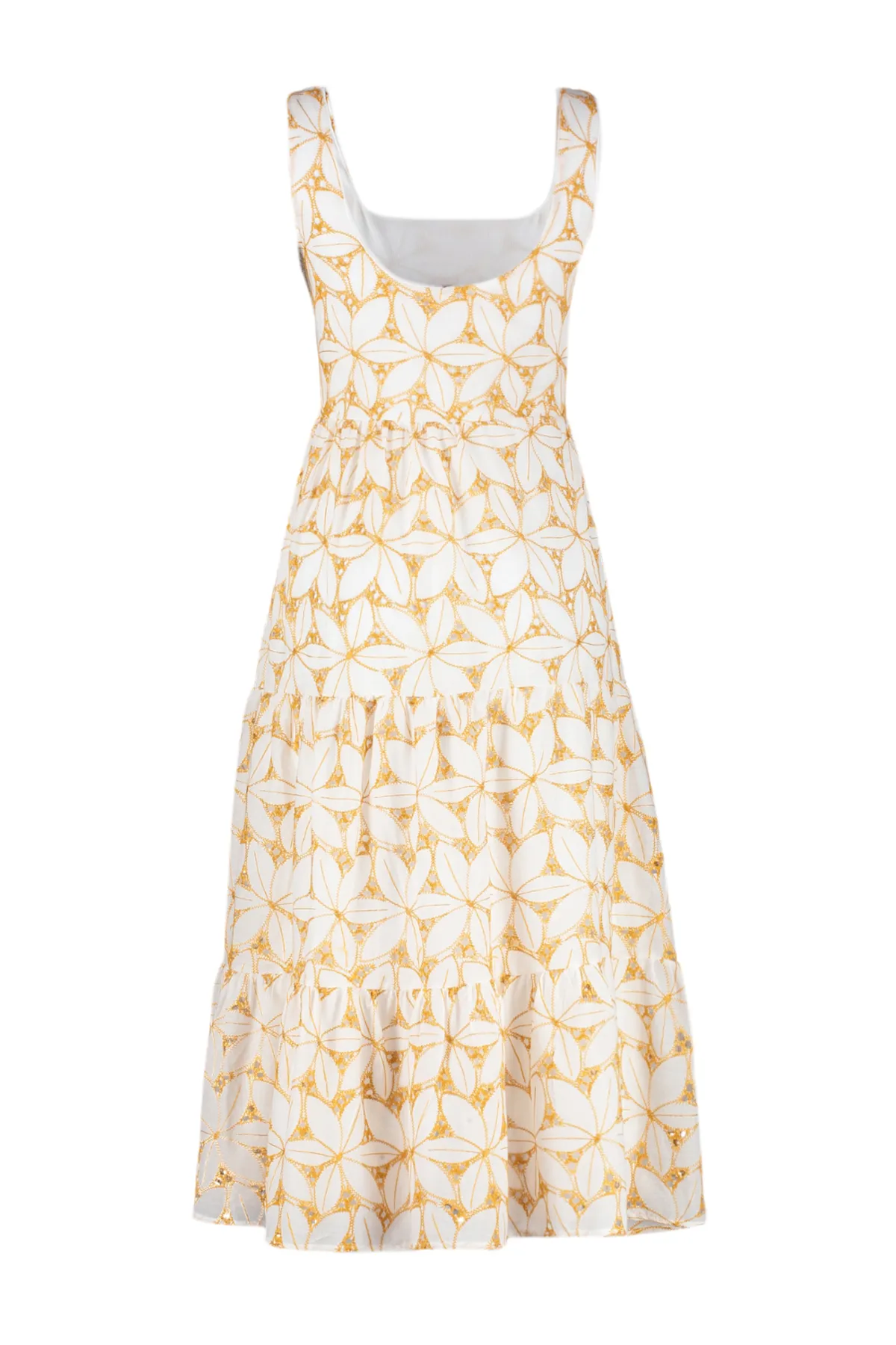 Trendyol Collection  Gelbes Midikleid mit Blumendruck und Stickerei – Öffnung an der Taille, gewebt – TWOSS24EL00796