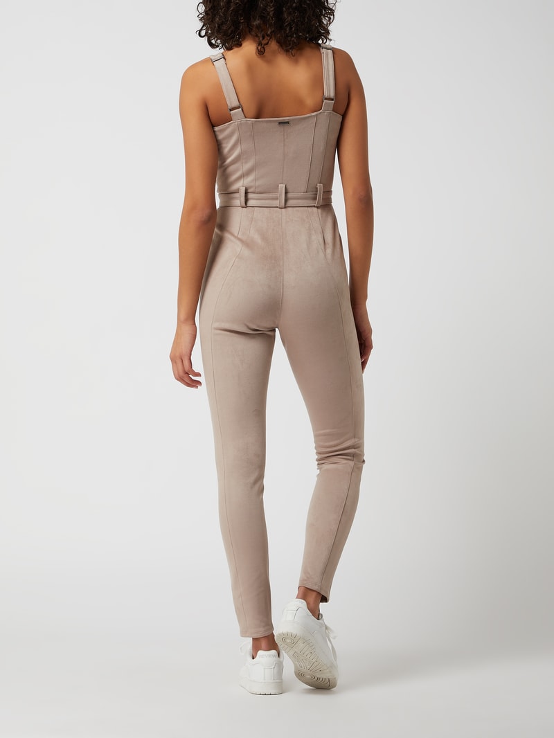 Jumpsuit in Veloursleder-Optik in taupe
