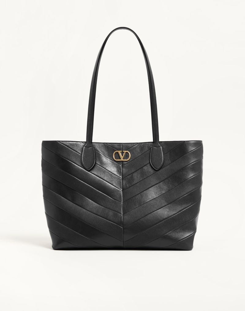 Bolsa de compras média Valentino Garavani Jean em napa com estampa chevron.