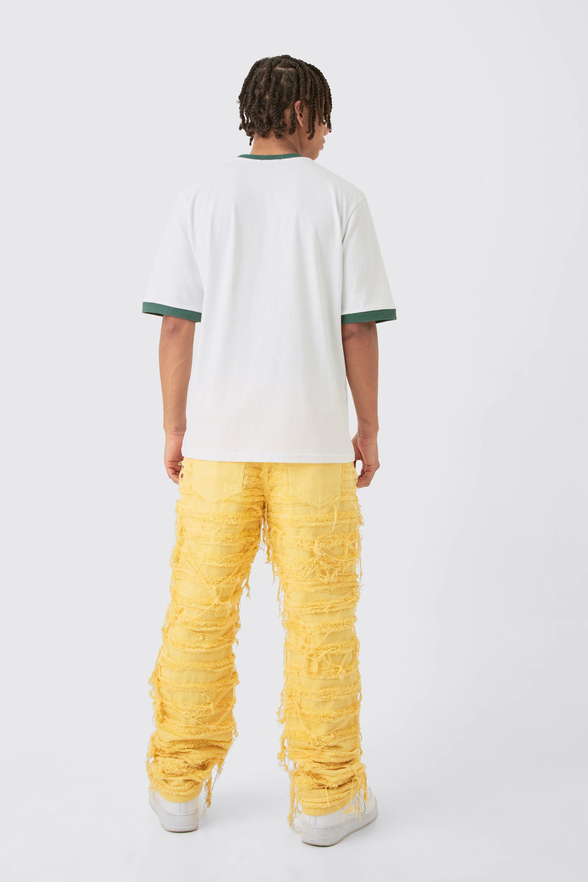 Lockere, extrem zerrissene Jeans in Gelb