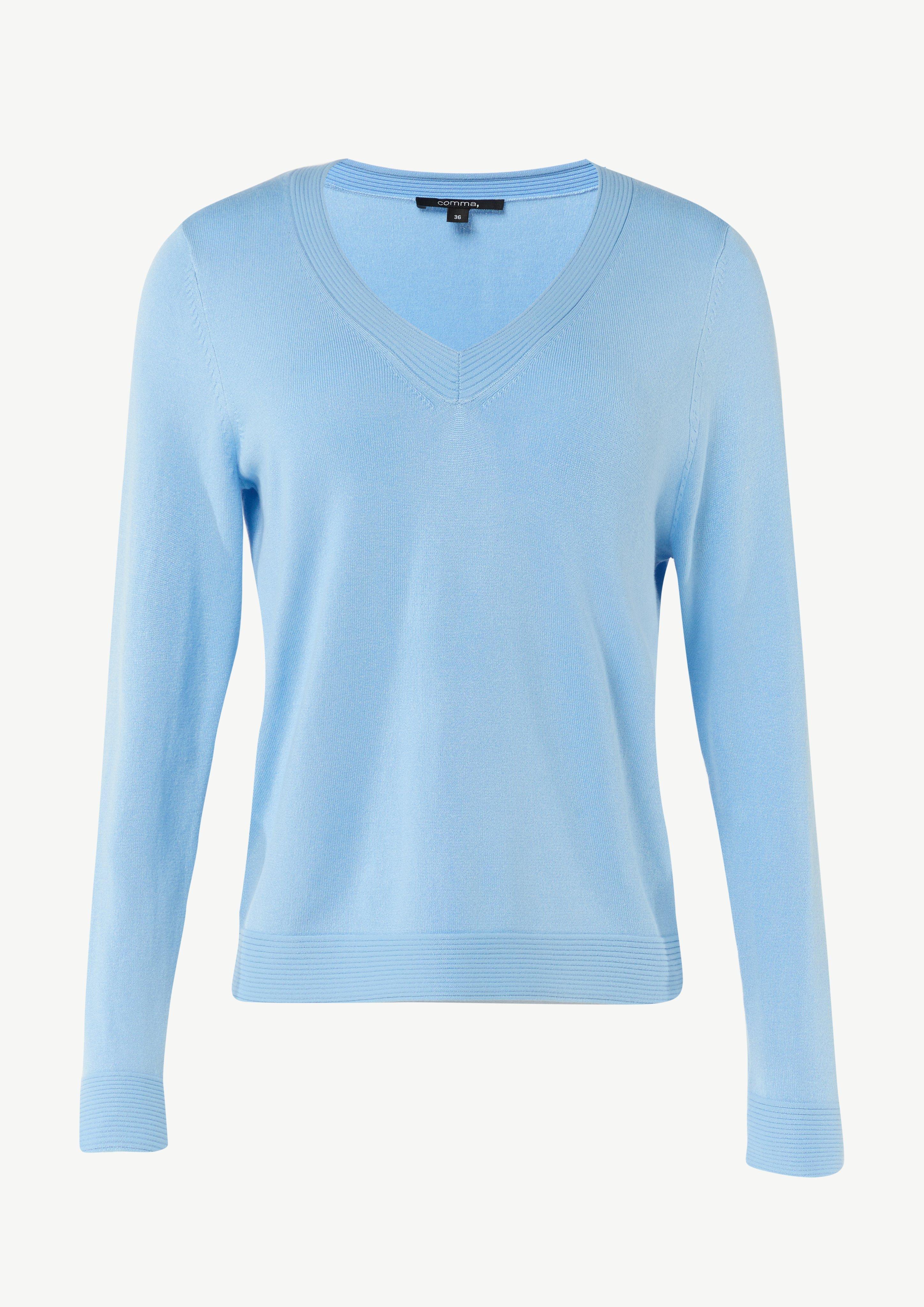 Feinstrickpullover mit V-Ausschnitt - hellblau