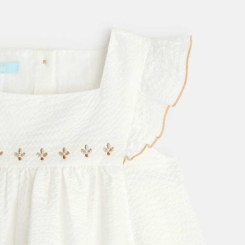 Robe chic gaufrée brillante et bloomer blanche bébé fille