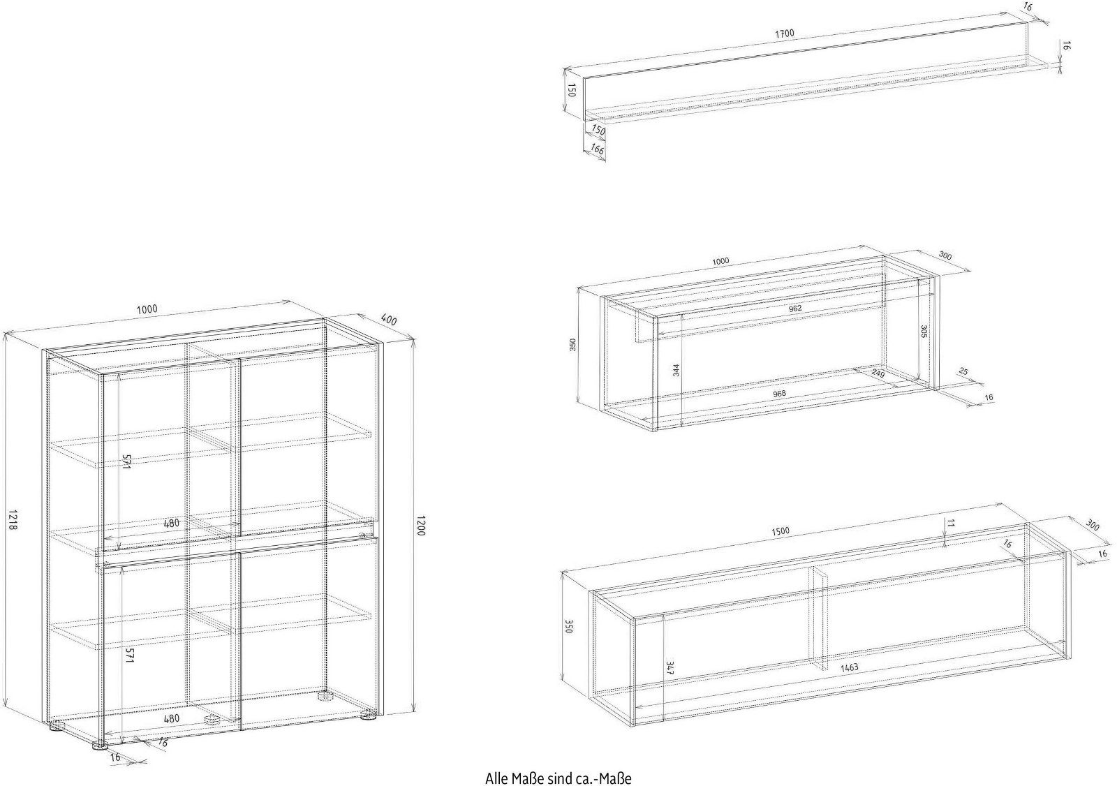 Furn.Design Wohnwand Center, (Wohnzimmer Set in weiß mit Wotan Eiche, 4-teilig, Breite 370 cm), integrierter Sekretär