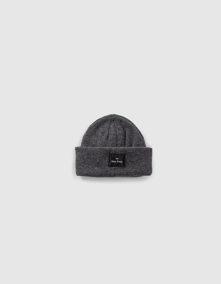 Bonnet gris tricot découpe-masque garçon