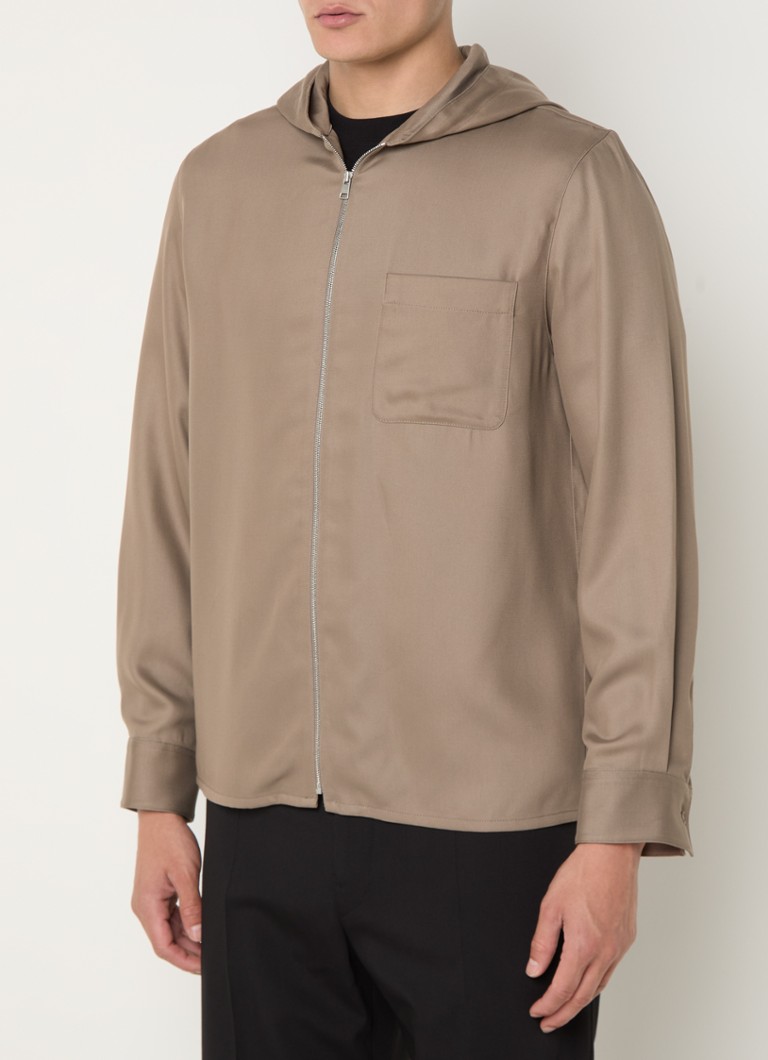 Giacca-camicia Sandro in misto lyocell con cappuccio e zip