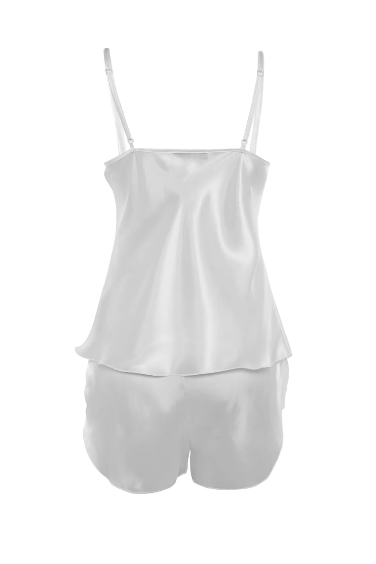 Trendyol Collection  Ecrufarbenes Pyjama-Set aus gewebtem Satin mit Spitzendetails und Seilträgern THMAW21PT0843
